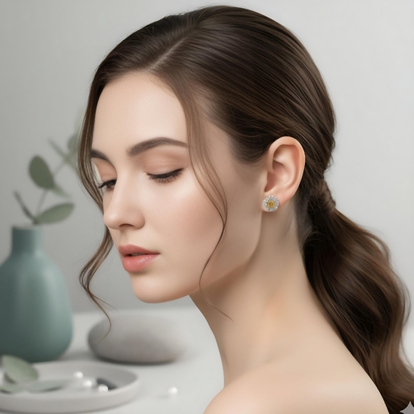 🆕️ Solid S925 Sterling Silver Daisy Delights Dainty Minimalist Stud Earrings - Picture 4 of 16
